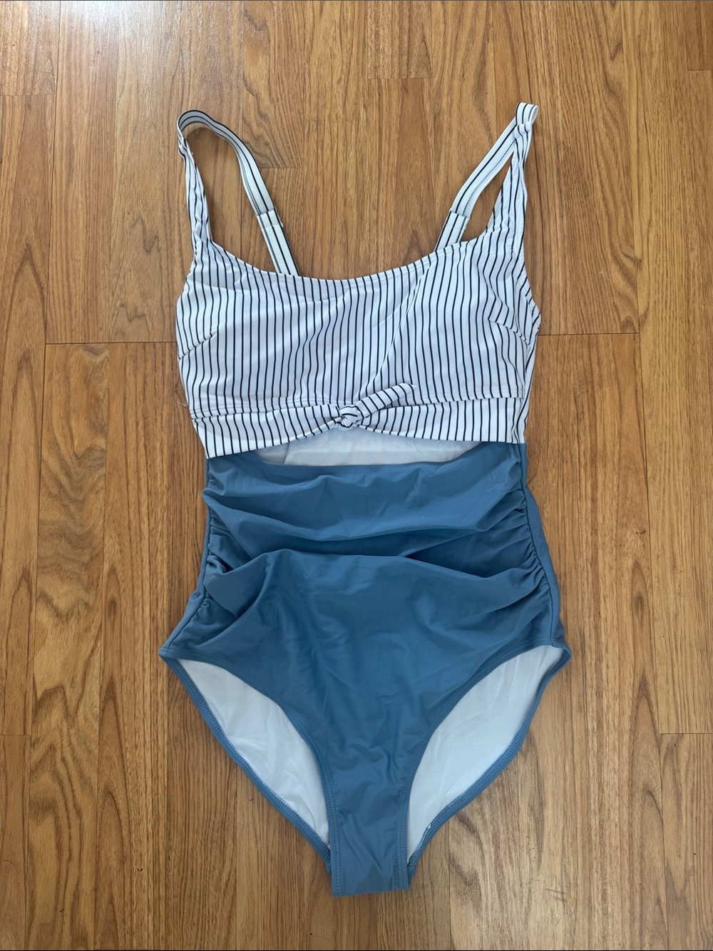 Striped Knot Bust Blue One-Piece Swimsuit